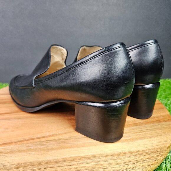Enzo Angiolini Black Leather Loafer Pumps Size 10 M Chunky Block Heels Classic - Picture 4 of 16